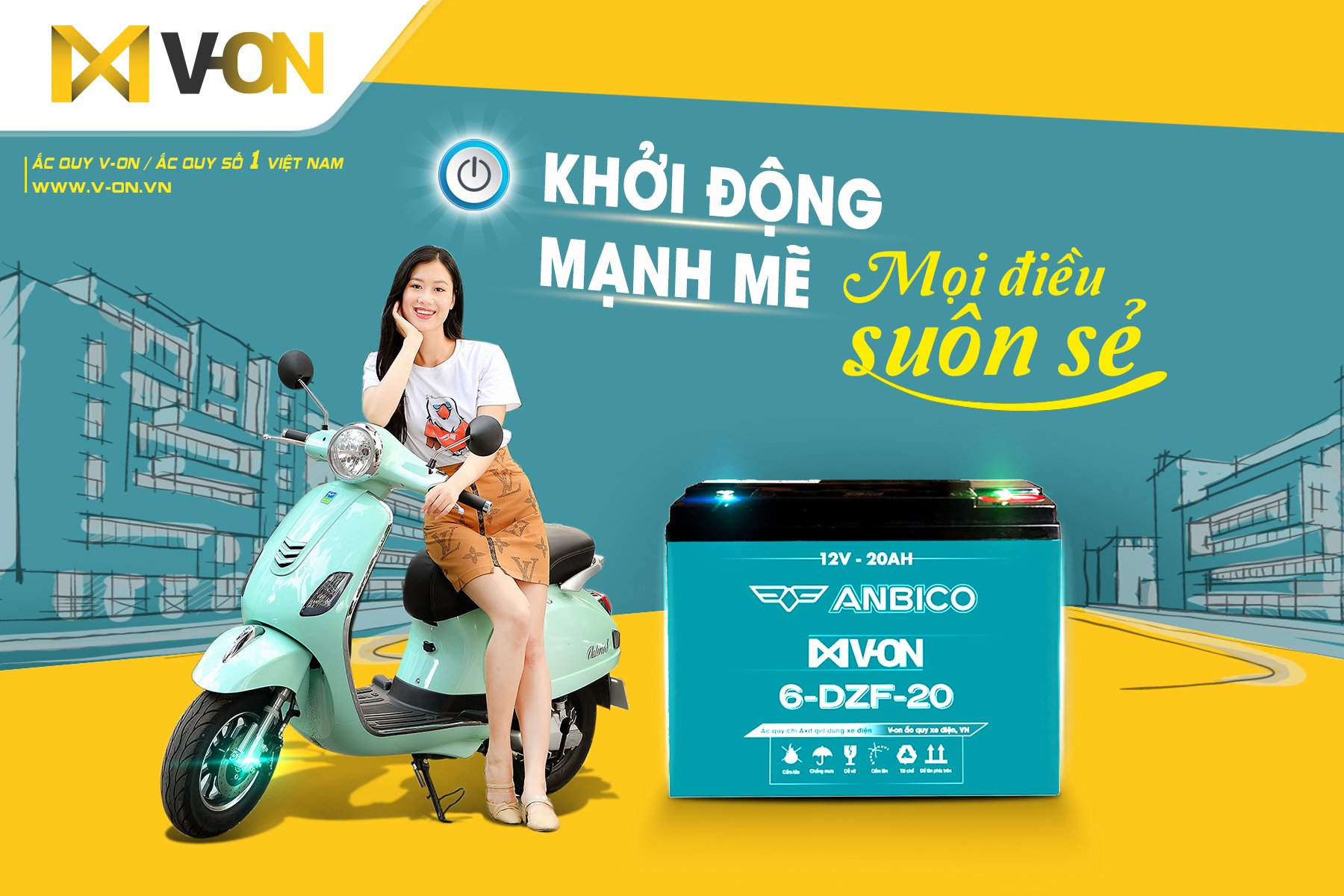 ắc quy xe điện v-on chính hãng