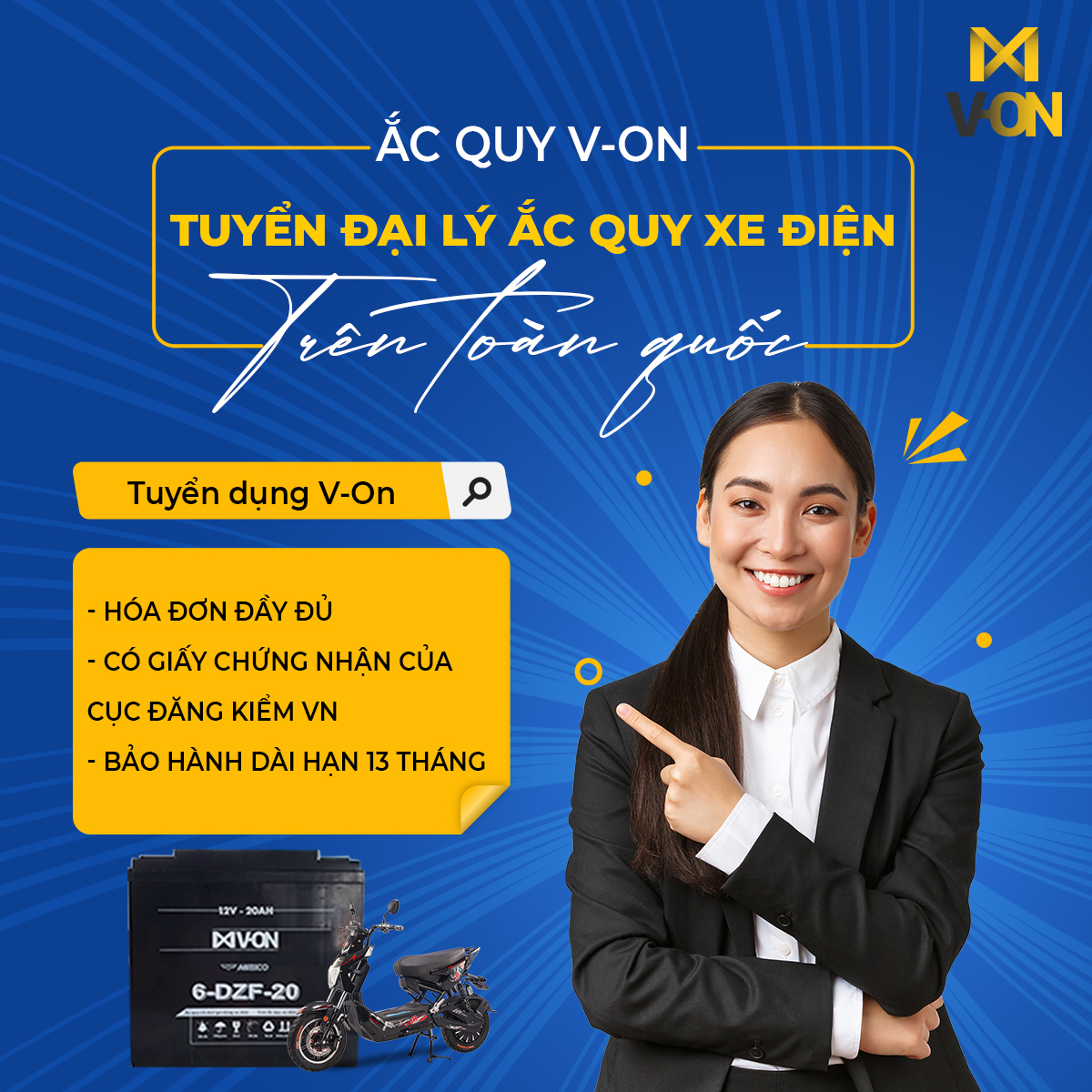 tuyển đại lý ắc quy xe điện V-On